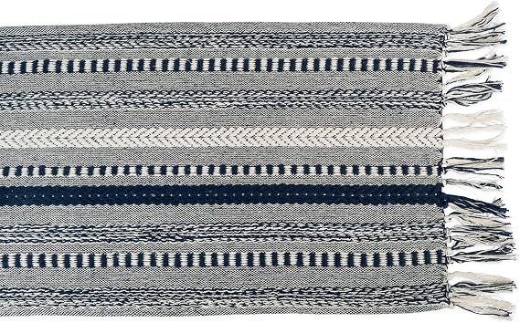 DII Braided Stripe Table Runner, 15x72 with 2.5 Fringe, Navy Blue