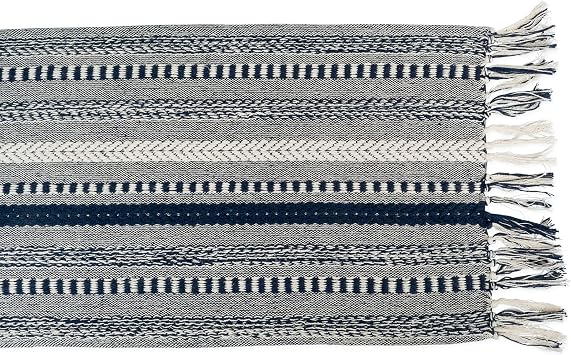 DII Braided Stripe Table Runner, 15x72 with 2.5 Fringe, Navy Blue