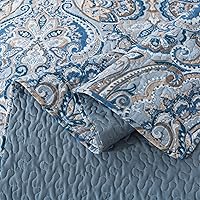 Vista 7 de NEWLAKE Juego de colcha de algodón, juego de colcha reversible de retazos, patrón floral gris europeo, tamaño Queen