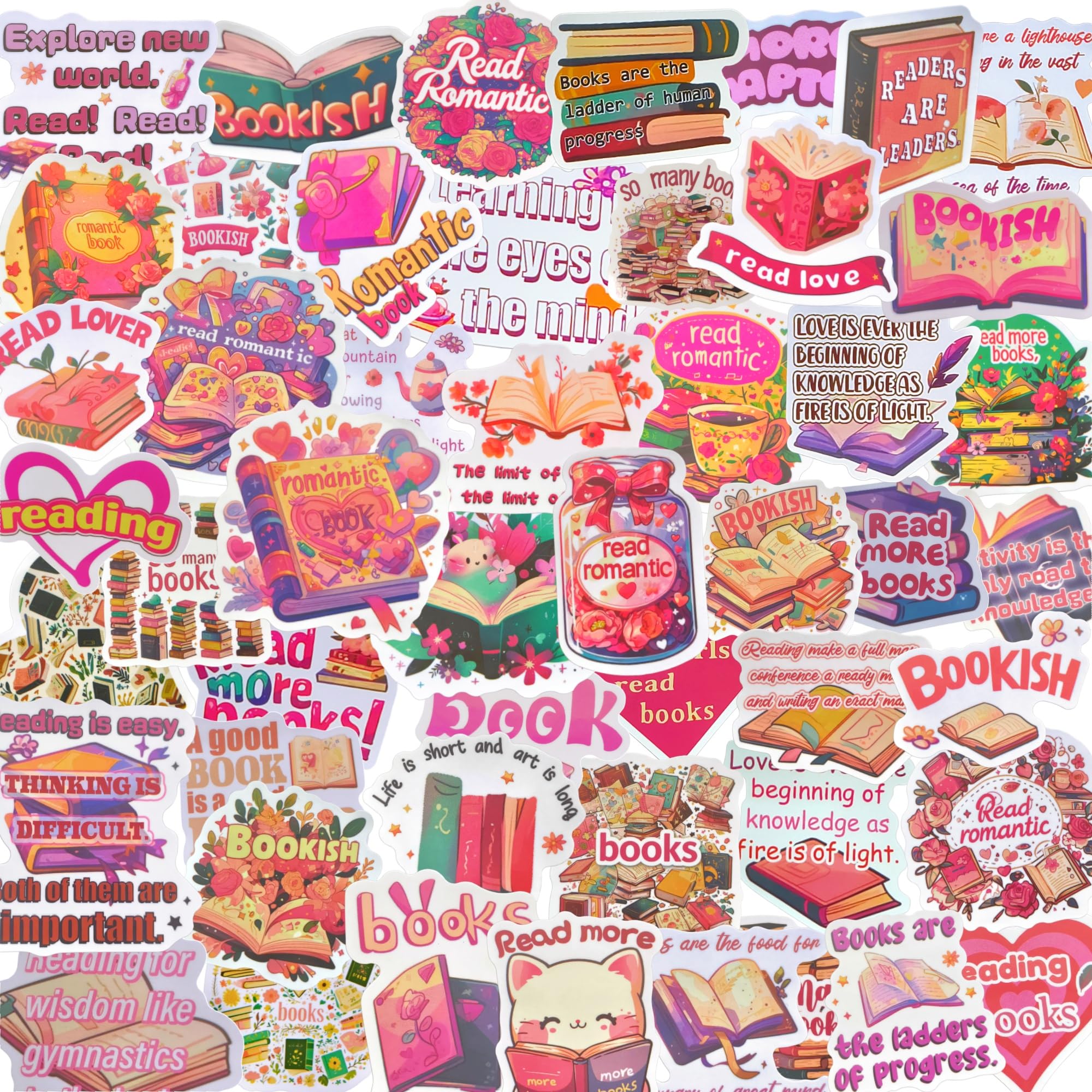 Cute Book Stickers,50 PCS Vinyl Stickers Book Lover Gifts for Women Book Accessories Waterproof Stickers for Scrapbook, Journal, Water Bottles, Laptops,Reading Accessories