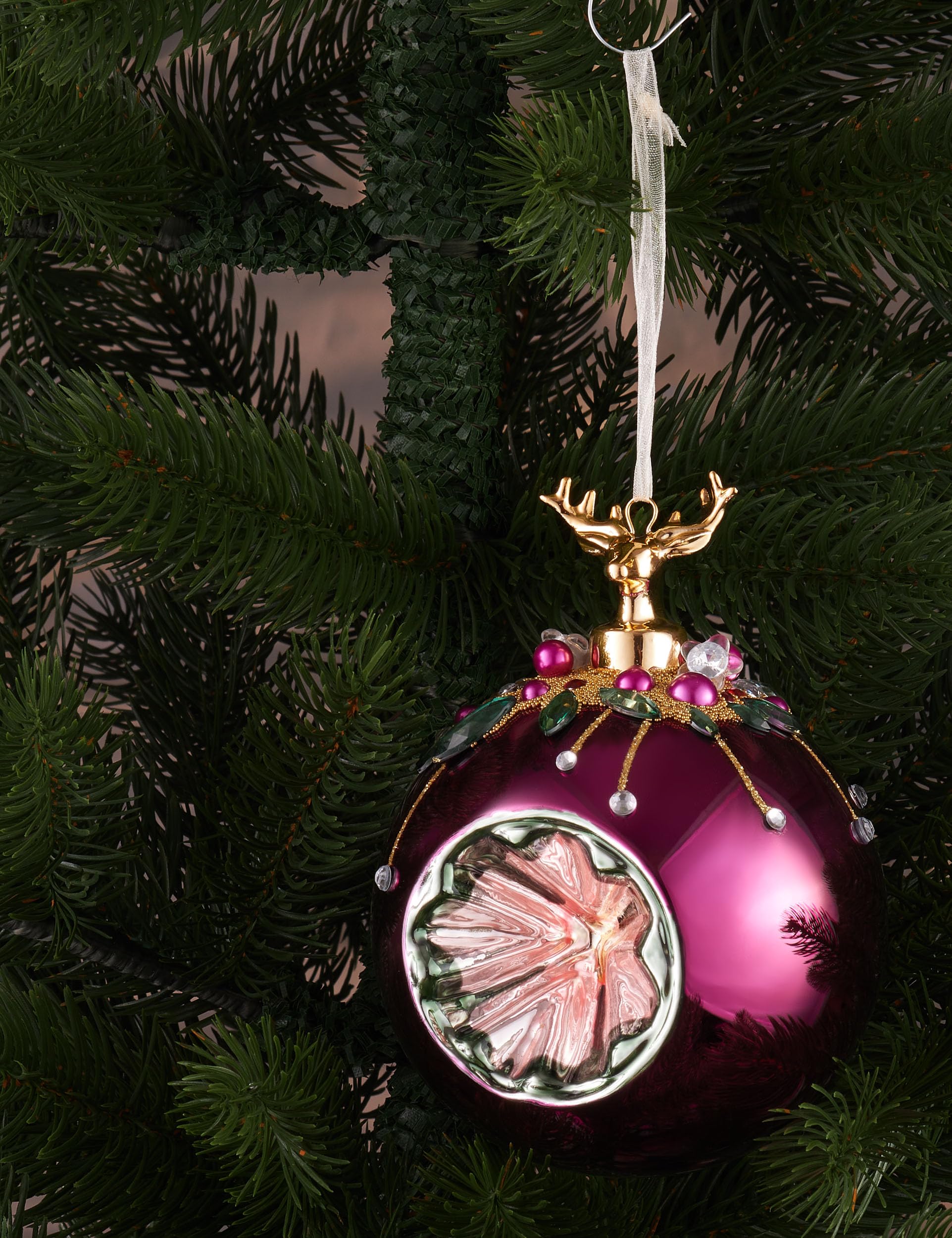 BRUBAKER Pallina di Natale 3D a forma di cubo, di alta qualità, in vetro, con punta in porcellana, colore: oro, bianco e nero, 10 cm, decorazione moderna per albero di Natale
