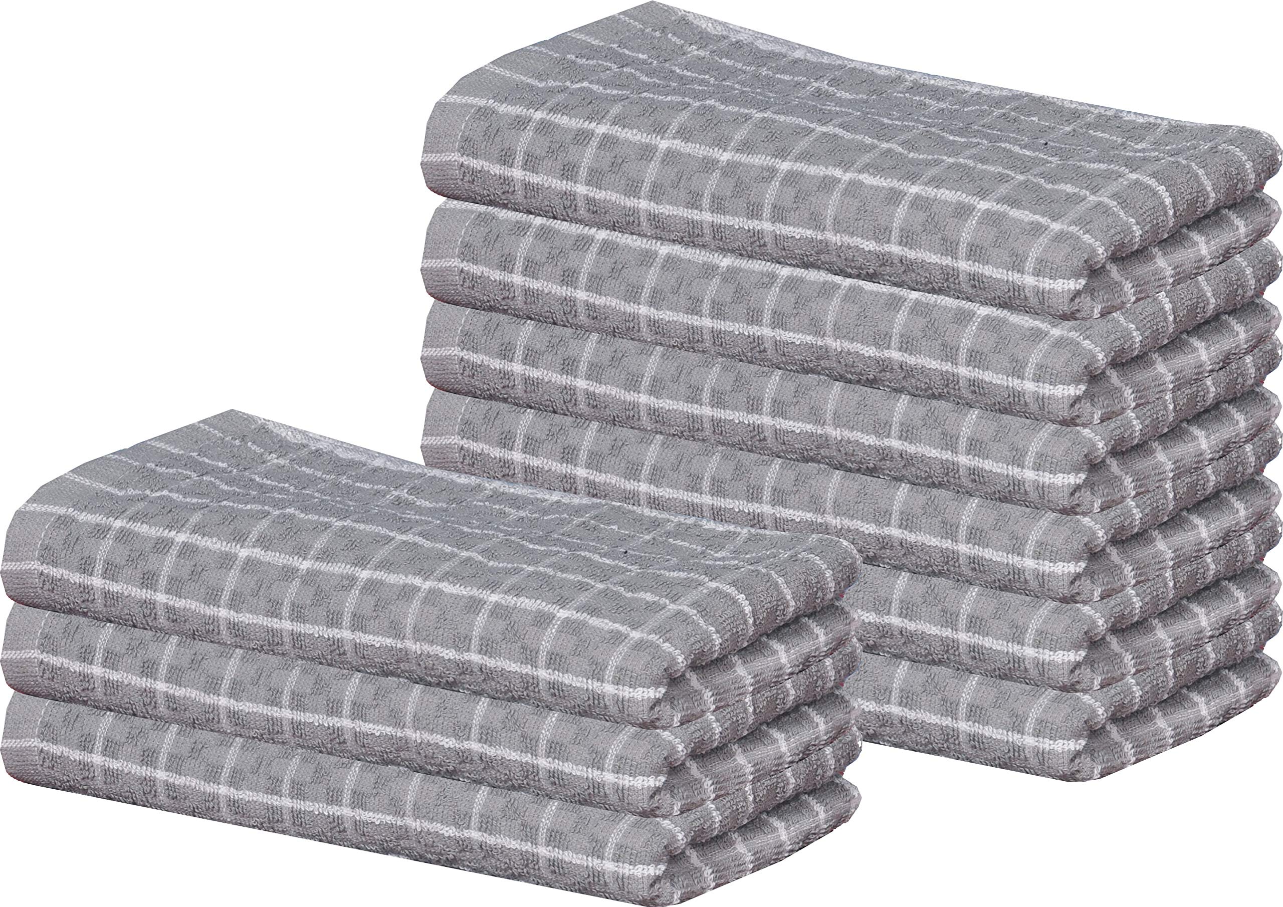 beSunshine 1x to 12x Pack 100% Cotton Jumbo Check Terry Tea Towels Kitchen Dish Cleaning (Grey, 6)