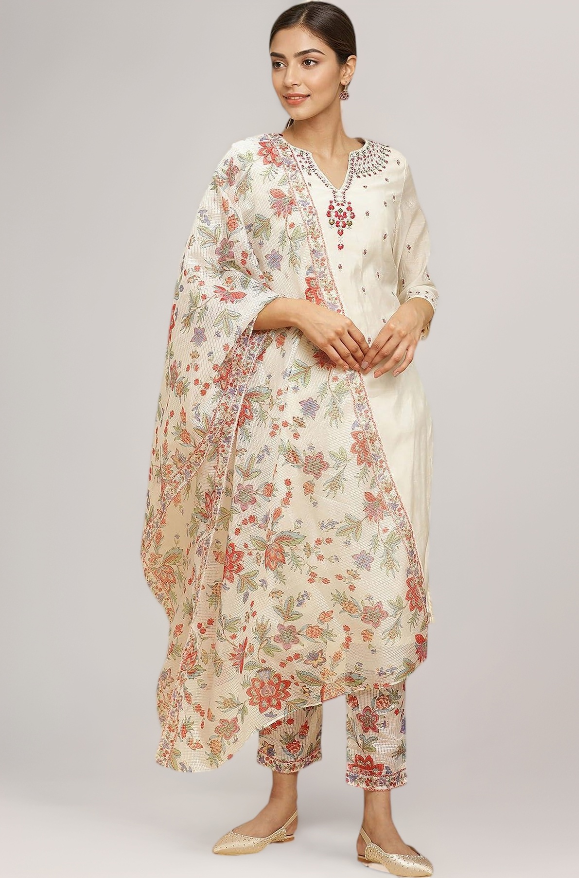 W for Woman Women's Viscose Solid Straight Kurta Sets With Slim Pants & Dupatta