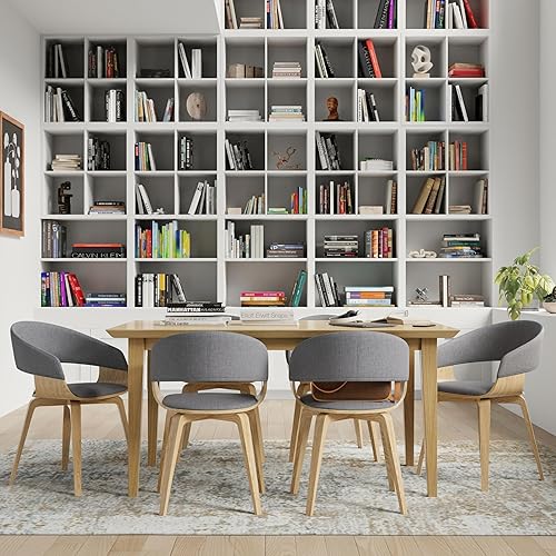 Miniatura 2 de SIMPLIHOME Lowell Mid Century Silla de comedor moderna de madera curvada con madera clara en lino de poliéster gris claro, para el comedor