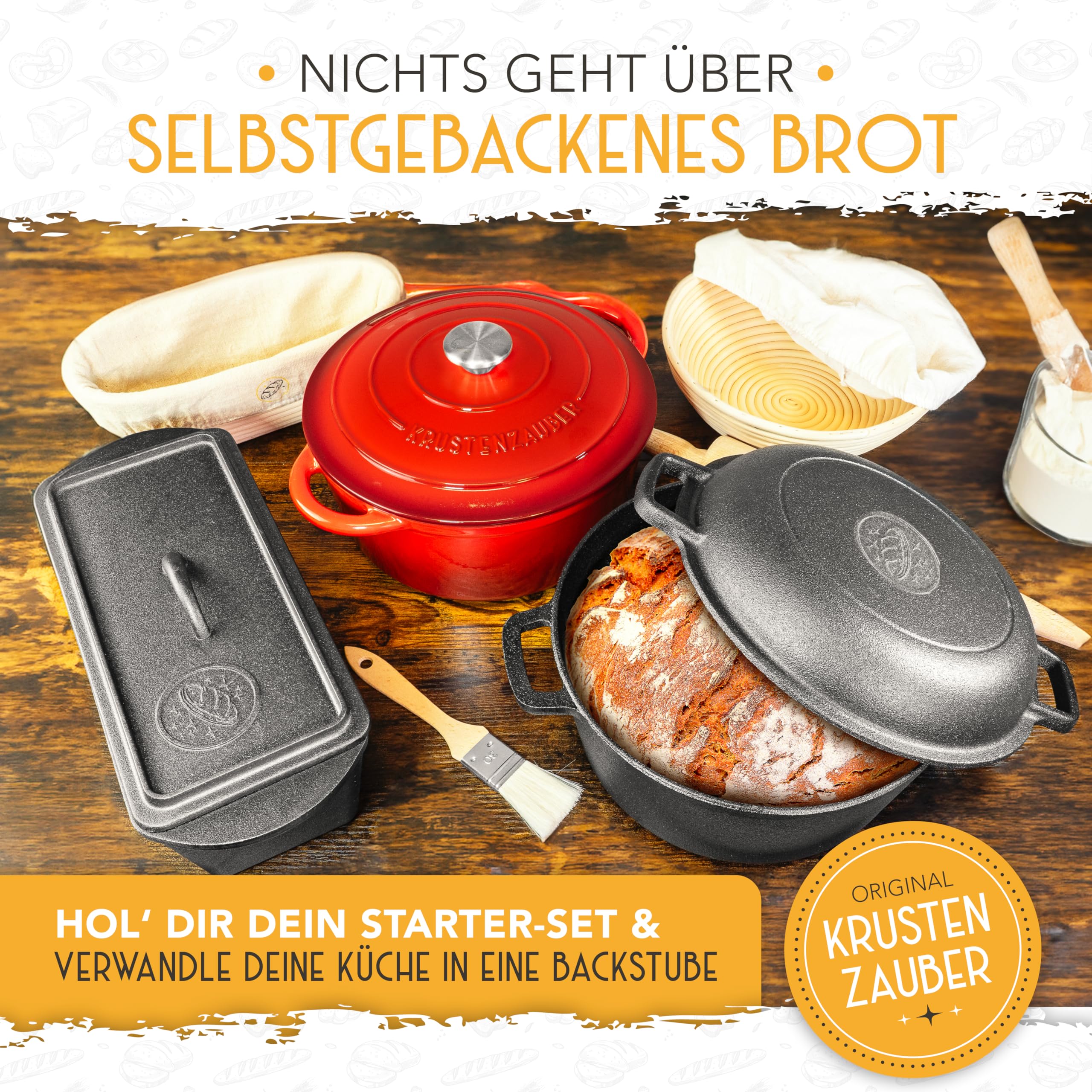KRUSTENZAUBER Sauerteig Starter Set 2x 600ml Gärglas mit Spatel Thermometer Brot Backen Zubehör