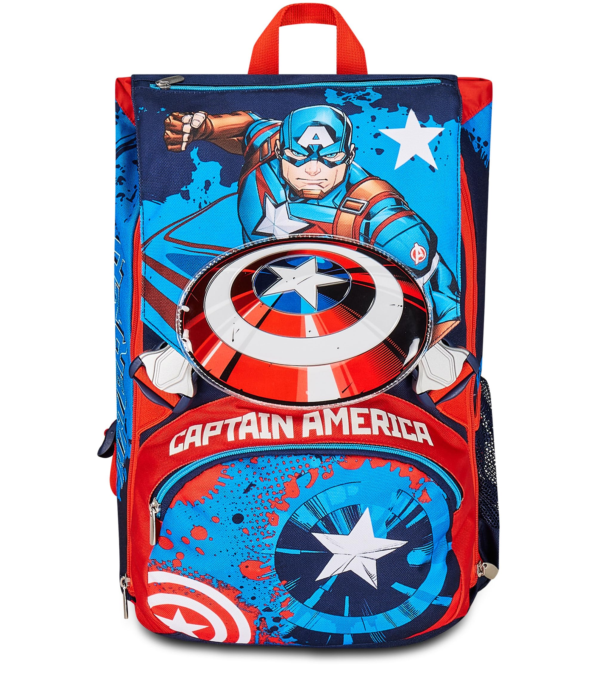 Seven Zaino Scuola Estensibile Disney - Captain America Legendary Avenger, Blu Rosso Bianco - Doppio Scomparto, Tasca Porta Borraccia - Bambino Marvel