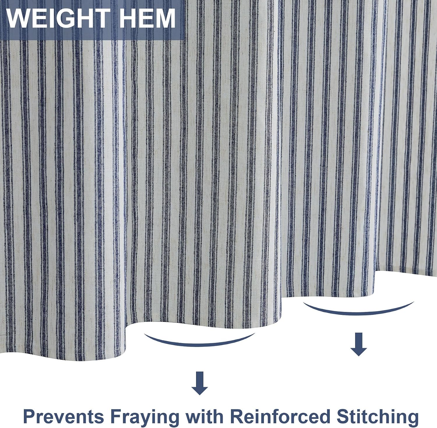 PROCIDA Navy Striped Shower Curtain, Linen Blend, 72x72” & 12 Metal Hooks