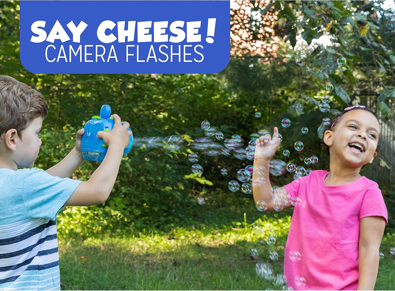 Fubbles Bubble Camera with Realistic Shutter Sound, Fun Lights and Music. Includes Premium Bubble Solution, Blue (47301E)