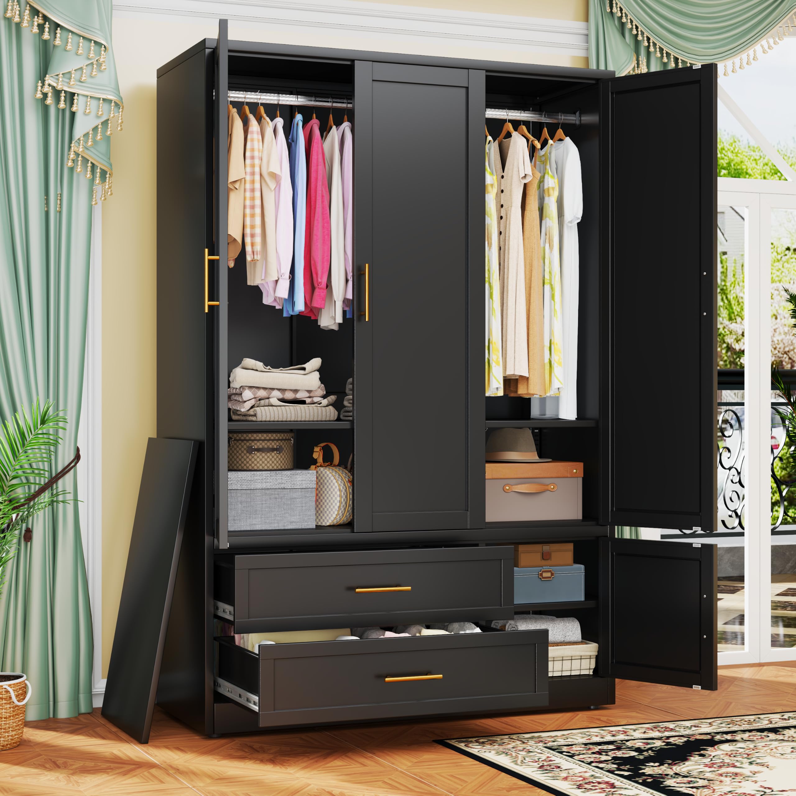 GAIOUS Metal Armoire Wardrobe Closet, Freestanding Clothing Storage Cabinet
