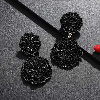 Statement Beaded Drop Earrings for Women Layered Bead Dangle Earrings