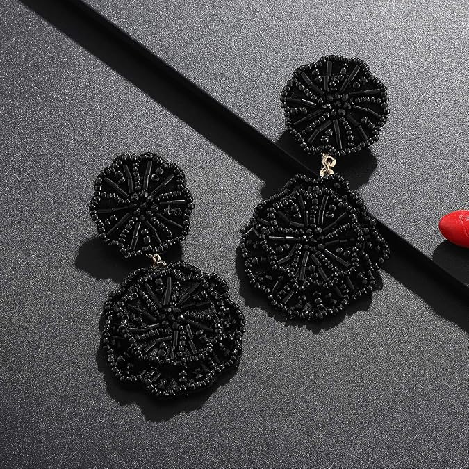 Statement Beaded Drop Earrings for Women Layered Bead Dangle Earrings