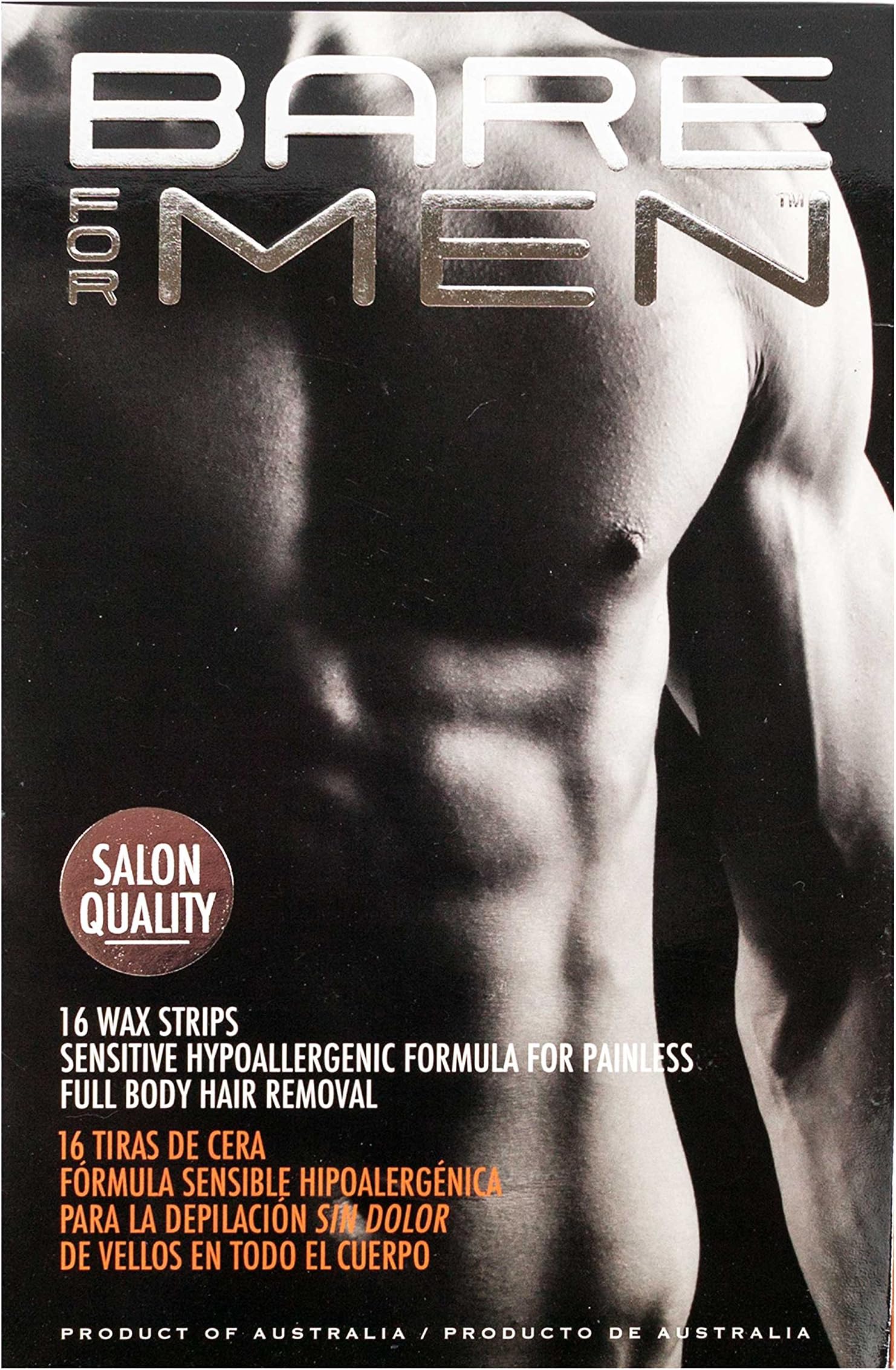 Bare For Men Wax Strips with Sensitive Hypoallergenic Formula, 16 Strips