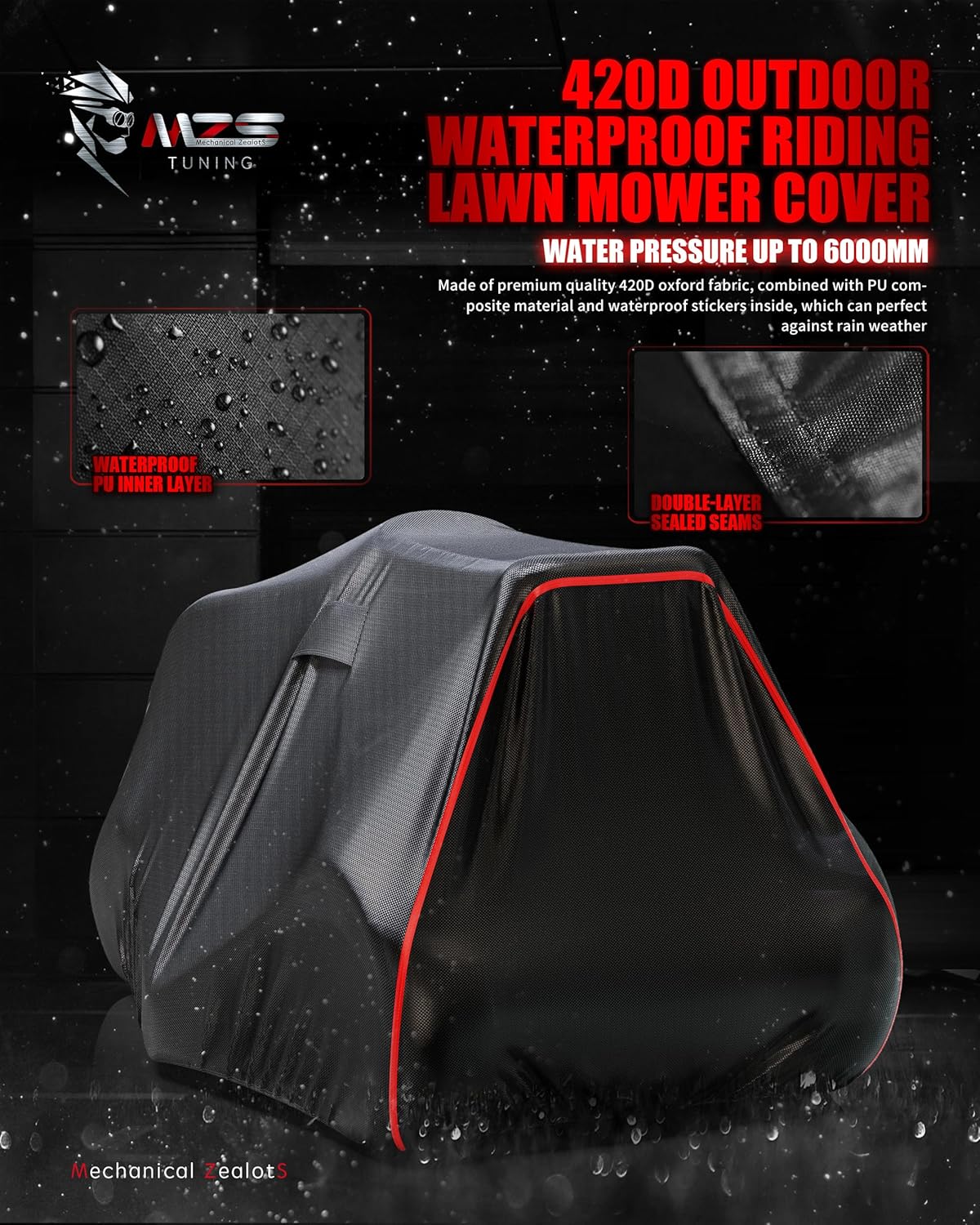 MZS Riding Lawn Mower Cover, Heavy Duty Lawn Tractor Cover with Storage Bag, Waterproof Lawnmower Covers for Outdoor UV Protection Universal Fits Decks Up to 54" Riding Mower