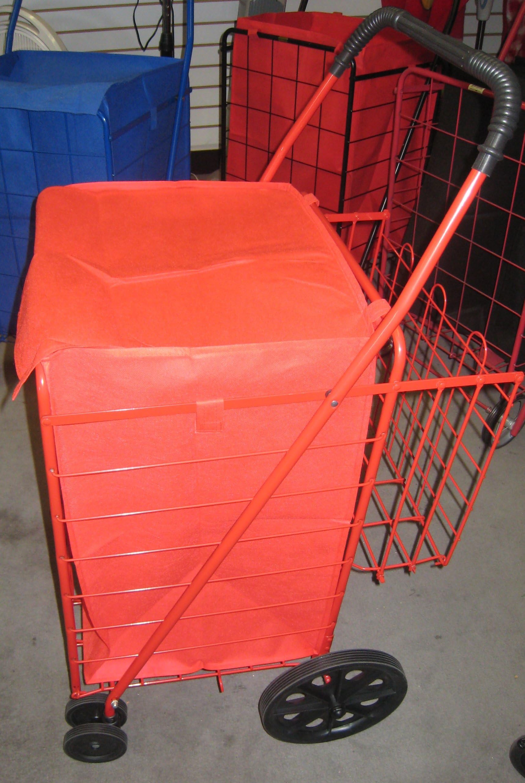 STRONICS Jumbo Folding Shopping Carts with Front Swivel Wheels - Red