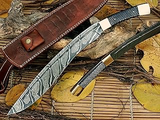 HUNTEX | Exclusive Legendary Damascus Steel Blade | Premium Quality Kukri Knife | 21 Inch Long | Full-Tang Razor Sharp | Macarta Handle | Genuine Leather Sheath