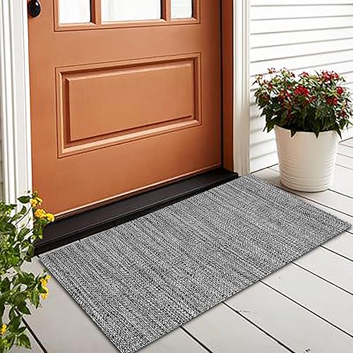 Miniatura 3 de RIANGI Alfombra de baño de 2 x 4 pies, color blanco y negro, alfombra bohemia de algodón para dormitorio, cocina, cuarto de servicio y pasillo,