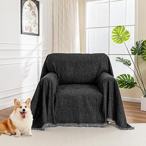 Miniatura 37 de MYSKY HOME Fundas para sofá, fundas lavables para sofá modular, funda de 3 cojines, protector de muebles con borlas para niños, perros y mascotas,