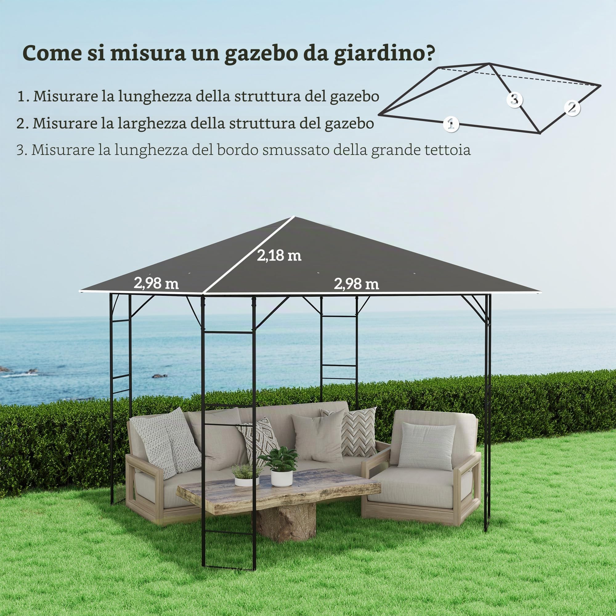 Outsunny Tettoia di ricambio per gazebo 3 x 3 m idrorepellente Tettoia per gazebo UPF30+ Rivestimento di ricambio per gazebo da giardino Ricambi in tessuto Oxford, 370 g/m², grigio | TETTO GAZEBO RICAMBIO PER GAZEBO GIARDINO RICAMBI IN TESSUTO OXFORD 370g