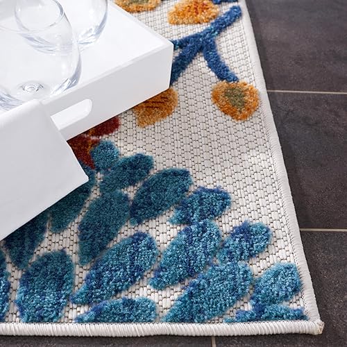 Miniatura 8 de Safavieh Cabana Collection - Alfombra de área de 10 x 14 pies, color gris y azul, diseño floral, no desprende pelusa y de fácil cuidado, para