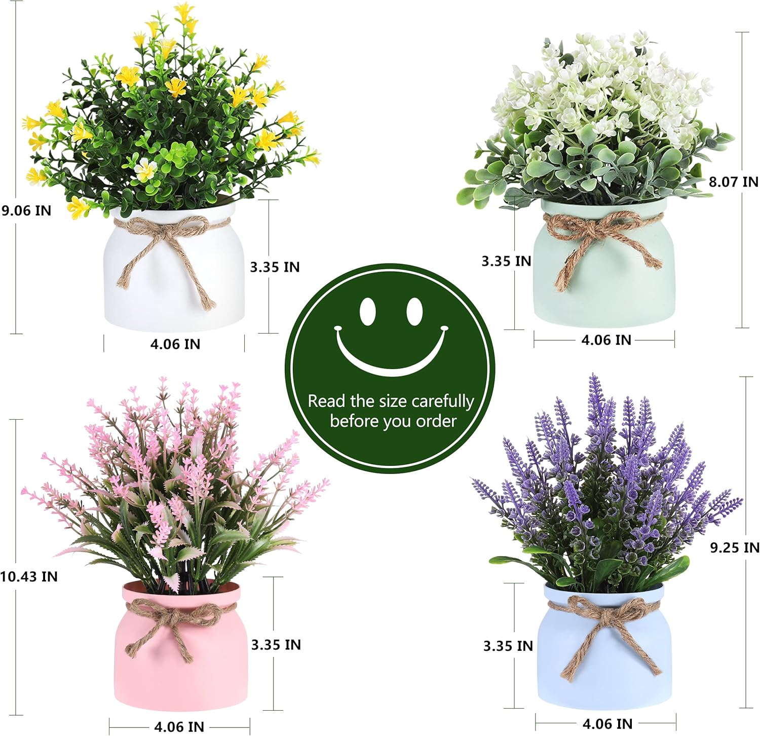 Fake Potted Plants - 4pcs Artificial Plants & Flowers in Macaron Pot Small Faux Plants Indoor Fake Plant Decor, Desk Plant for Home Bathroom Kitchen Shelf Office Decor - Image 7