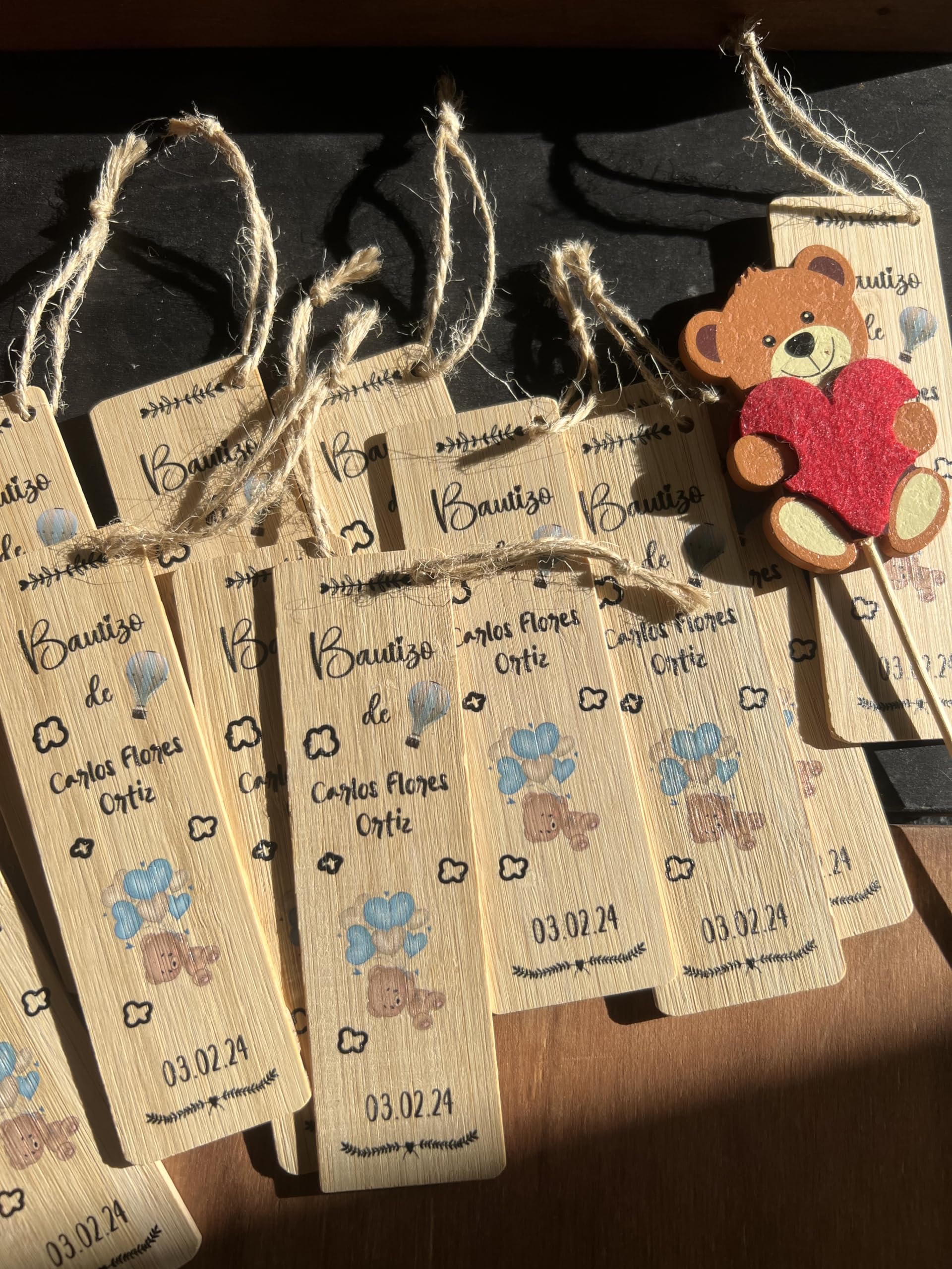 Pack de 20 Marcapáginas de Bambú Personalizados para Boda, Comunión, Bautizo