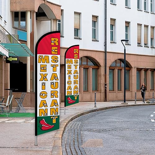 Miniatura 6 de Tacos Burritos - Banderas de restaurante mexicano  Paquete de 2  Banderas publicitarias sin viento para exteriores de 2.5 pies x 11.5 pies  Letreros