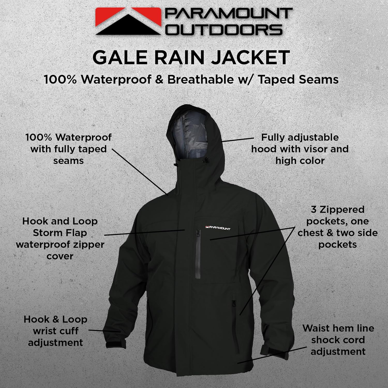 Paramount Outdoors Gale Rain Jacket Men's Waterproof Breathable Fishing Jacket with hood, taped seams - Image 5