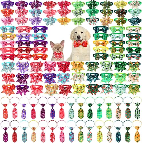 120 corbatines para mascotas para el día de San Valentín, corbatín ajustable para perro, gato, decoración a granel para cachorros, accesorios de