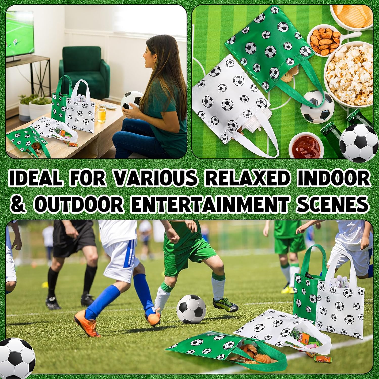 Sweetude 24 Pcs Sports Non Woven Gift Bags Snack Goodies Candy Treat Bags for Sport Party Decorations Party Supplies, 7.9 x 7.9 Inch(Soccer) - Image 3
