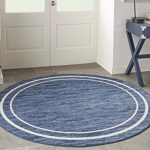 Home Nourison Essentials Navy/Ivory 6' x Round Area Rug -