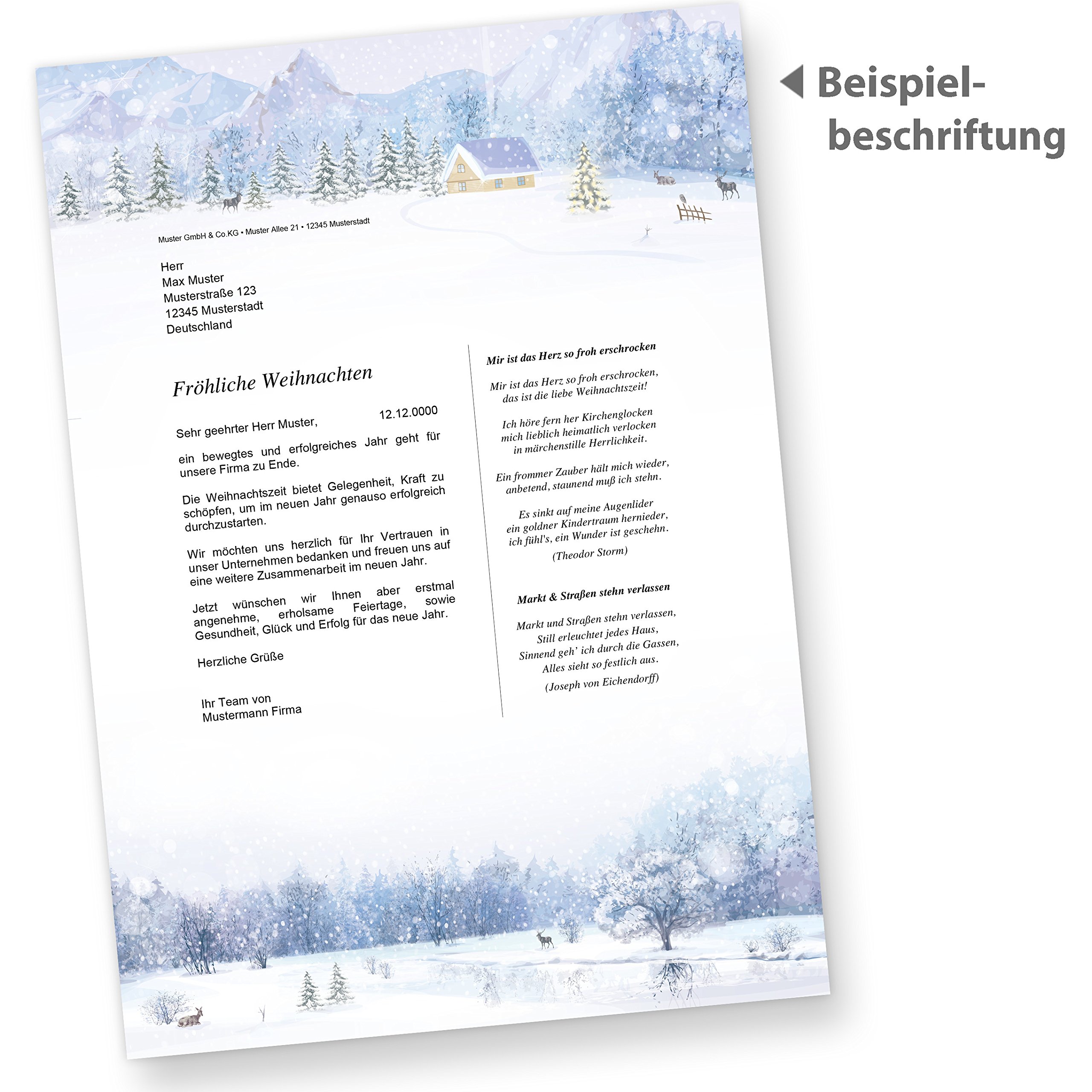 Briefpapier Weiße Weihnachten 250 Sets mit Fensterumschlag Weihnachtsbriefpapier mit Umschläge weihnachtliches Papier A4