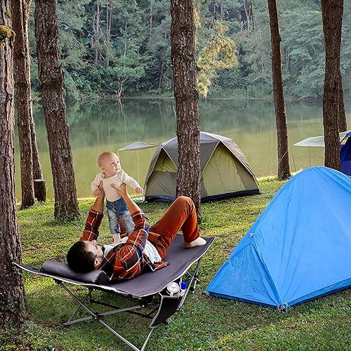 Miniatura 6 de VaygWay Catre plegable de viaje para acampar al aire libre, gris, ligera, cómoda, portátil, resistente, plegable, cama para dormir con bolsillo,