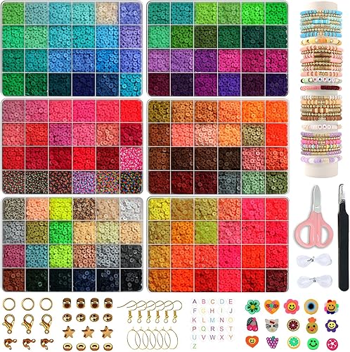 Miniatura 2 de YMSDZHL Kit de fabricación de pulseras de cuentas de arcilla de 19500 piezas, cuentas Heishi de polímero de 144 colores para fabricación de joyas,