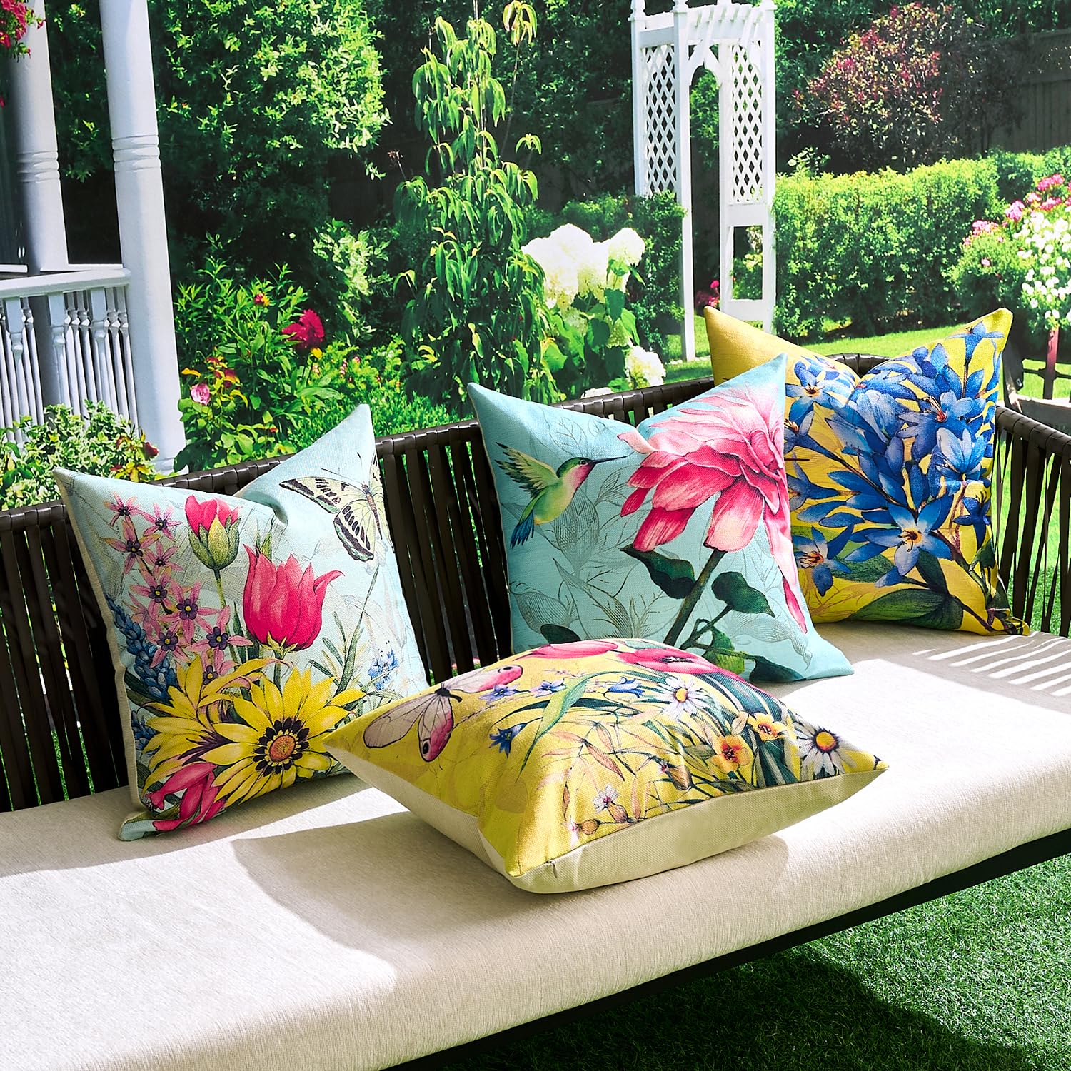 Softxpp Federa Cuscino Decorativa 45x45 Cm - Cotone E Lino Con Ape E Girasole, Stile Rustico Per Divano