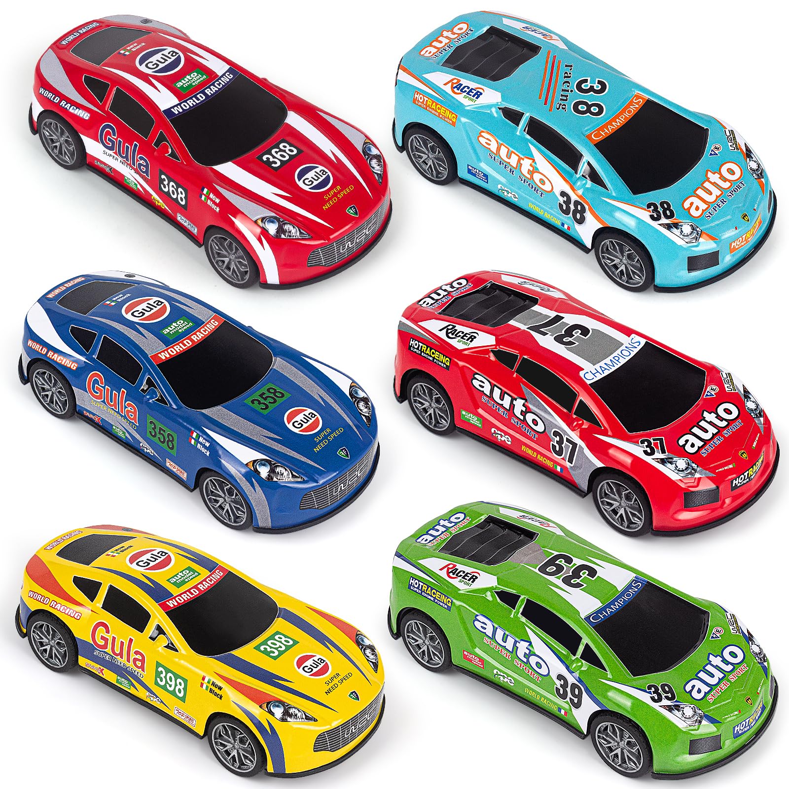 YEQOIZ Race Toy Cars for Toddler Boys Girls 7 Inch Friction Powered Trucks for Kids Ages 3 4 5 6 7 8 Years Old Stocking Stuffers for Kids - 6Pack