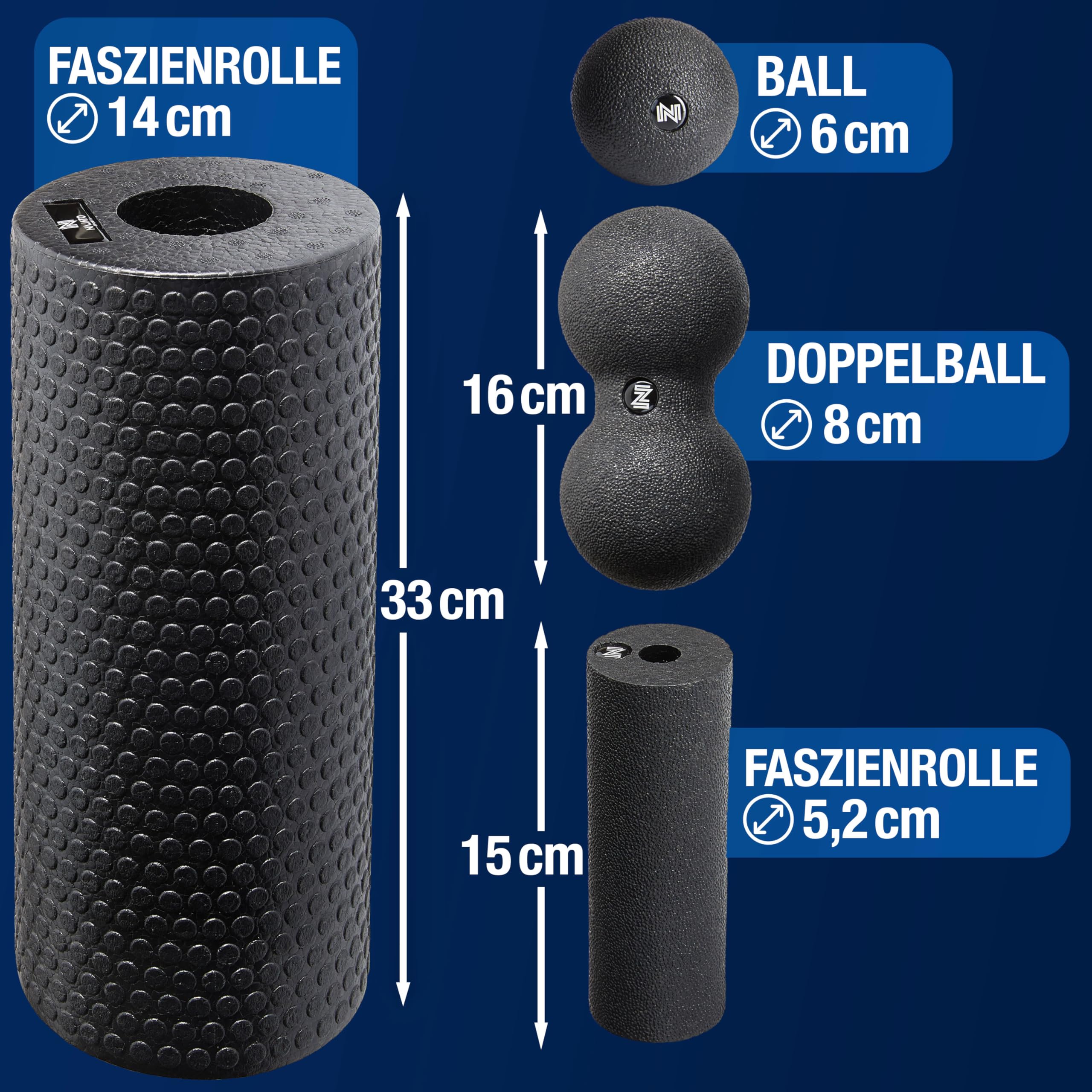 NAJATO Sports Faszien Set - Inkl. Faszienrolle, Faszienball, Duoball & Ebook (PDF Datei) - Verschiedene Set-Zusammenstellungen für tiefenwirksame Massage