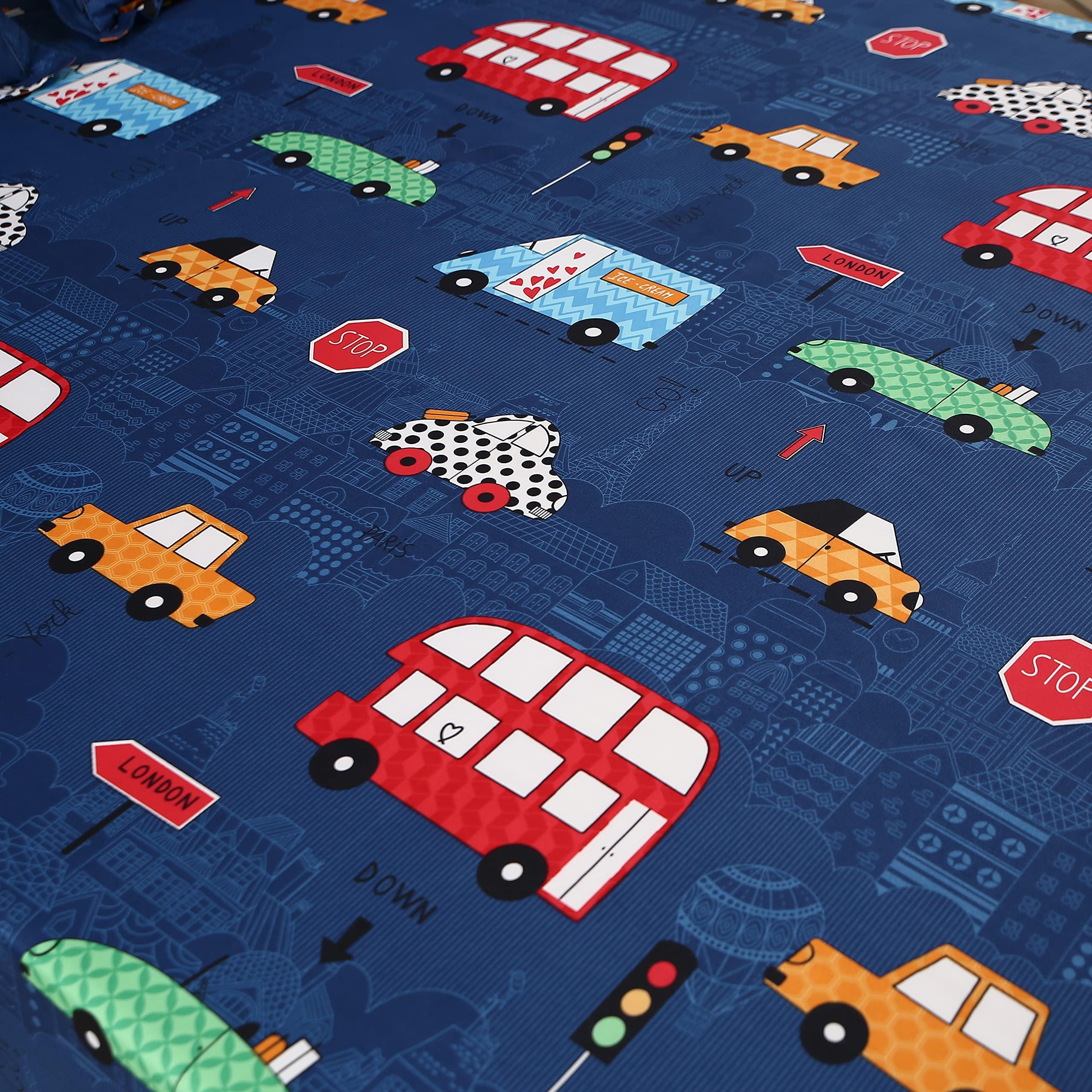 Juego de sábanas de 3 piezas para niños, niñas, adolescentes y amantes de los automóviles, tamaño individual, con 1 sábana bajera ajustable de 14 pulgadas de profundidad y 2 fundas de almohada. 3