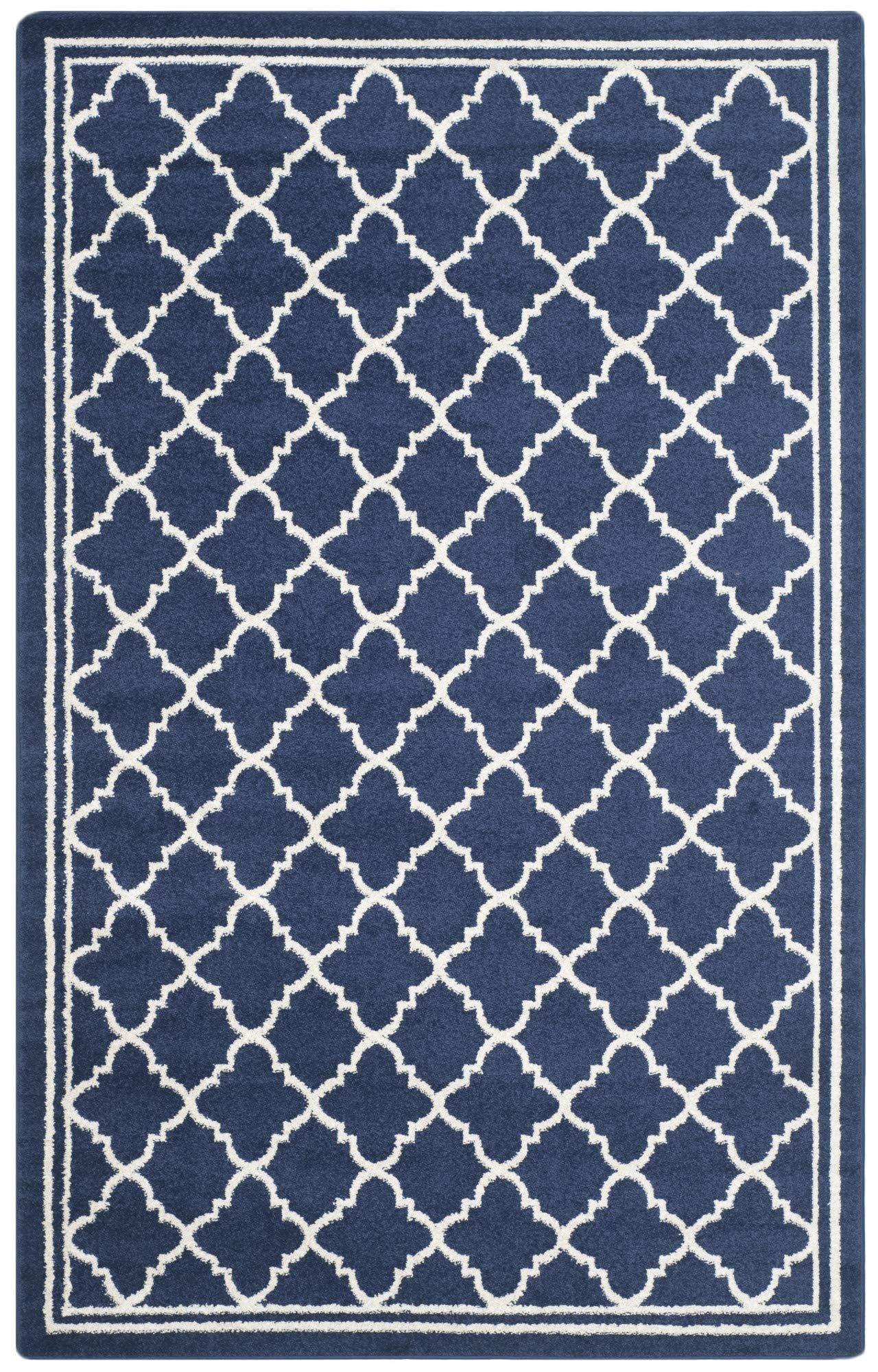 SafaviehMoroccan Trellis Rug for Indoor & Outdoor - Amherst Collection, Short Pile, in Navy and Beige color, 152 X 244 cm