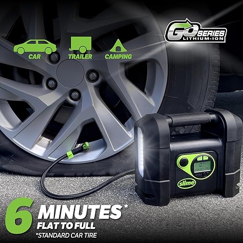 Miniatura 3 de Slime Inflador de neumáticos inalámbrico 40080, bomba de compresor de aire portátil resistente con apagado automático, batería de iones de litio y