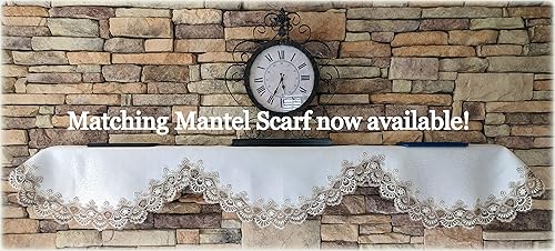 Miniatura 7 de Galleria di Giovanni Camino de mesa para aparador, bufanda de encaje gris pardo, color blanco antiguo, 56 pulgadas, más 2 tapetes, juego de 3