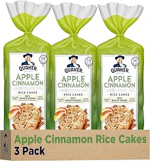 Quaker Large Rice Cakes Apple Cinnamon, Pack of 3 - Crispy Whole Grain Gluten-Free Snacks with Natural Flavor