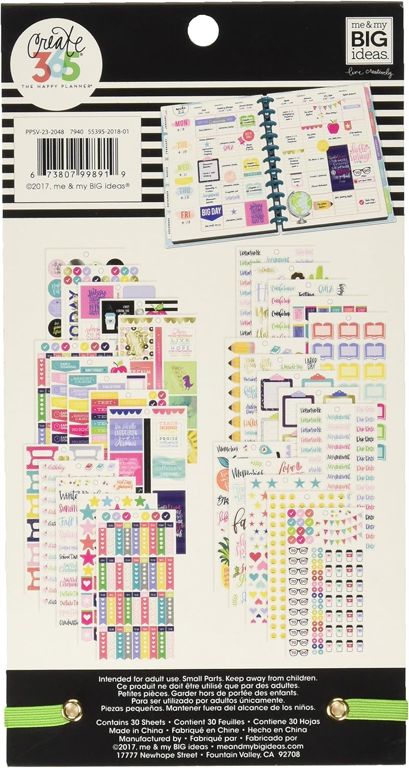me & my BIG ideas Sticker Value Pack for Classic Planner - The Happy Planner Scrapbooking Supplies - Teacher Theme - Multi-Color - Great for Projects & Albums - 30 Sheets, 1192 Stickers Total