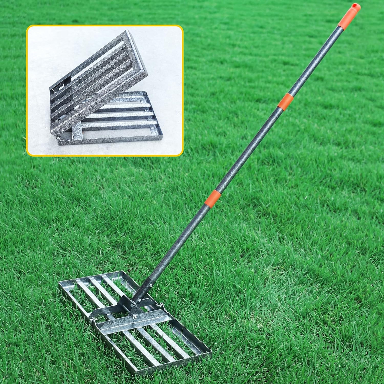 Lawn Leveling Rake 30x10 Inch, 6FT Heavy-Duty Carbon Steel Lawn Leveler – Yard Leveling Rake for Soil, Sand, Grass, Perfect for Lawn Repair, Pit Filling & Garden Maintenance