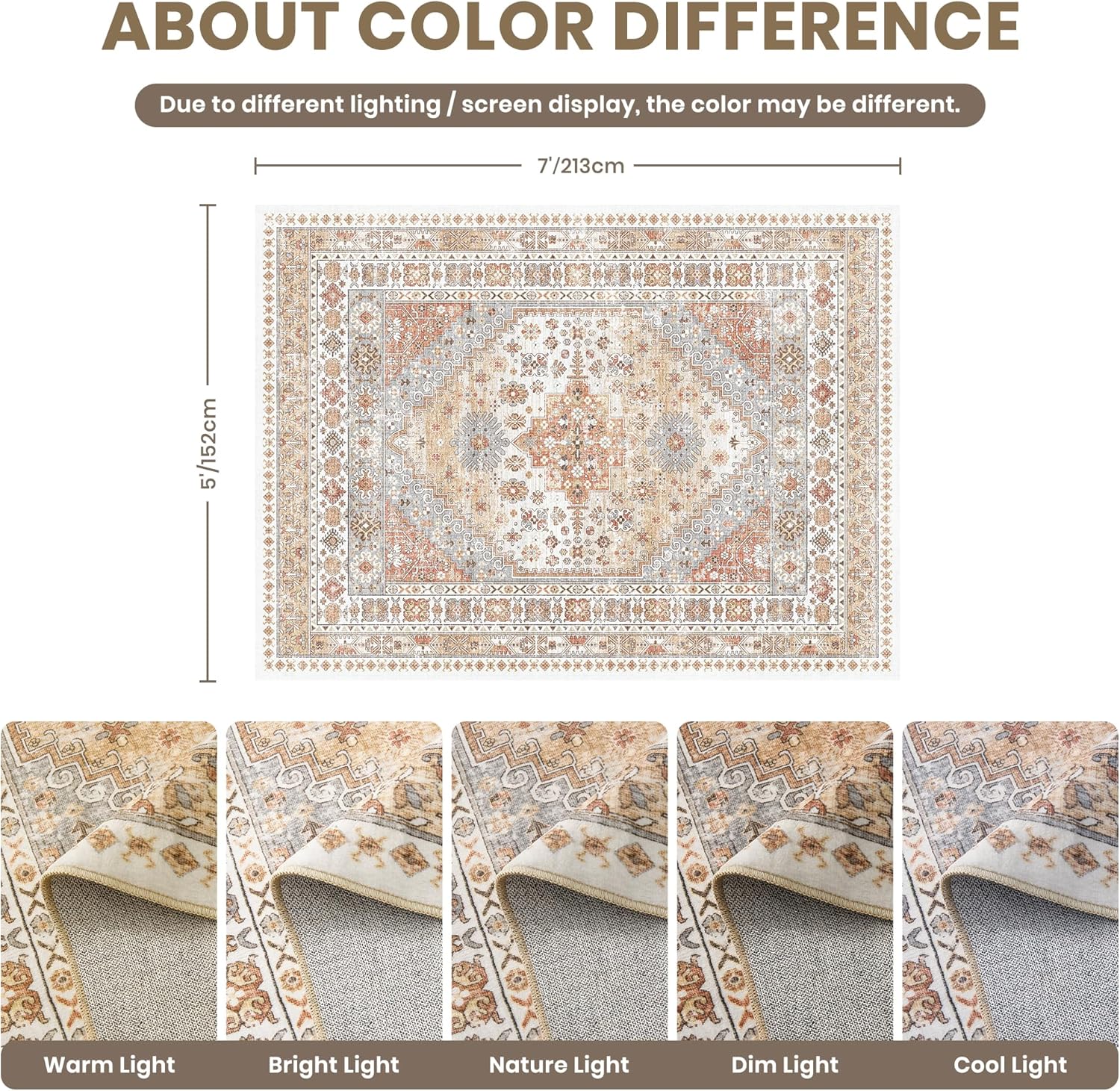 zesthome 5x7 Area Rugs - Ultra-Thin Washble Rug, Stain Resistant Anti Slip Backing Rugs for Living Room,Bedroom, Vintage Home Decor Area Rug (Orange,5'x7') - Image 2