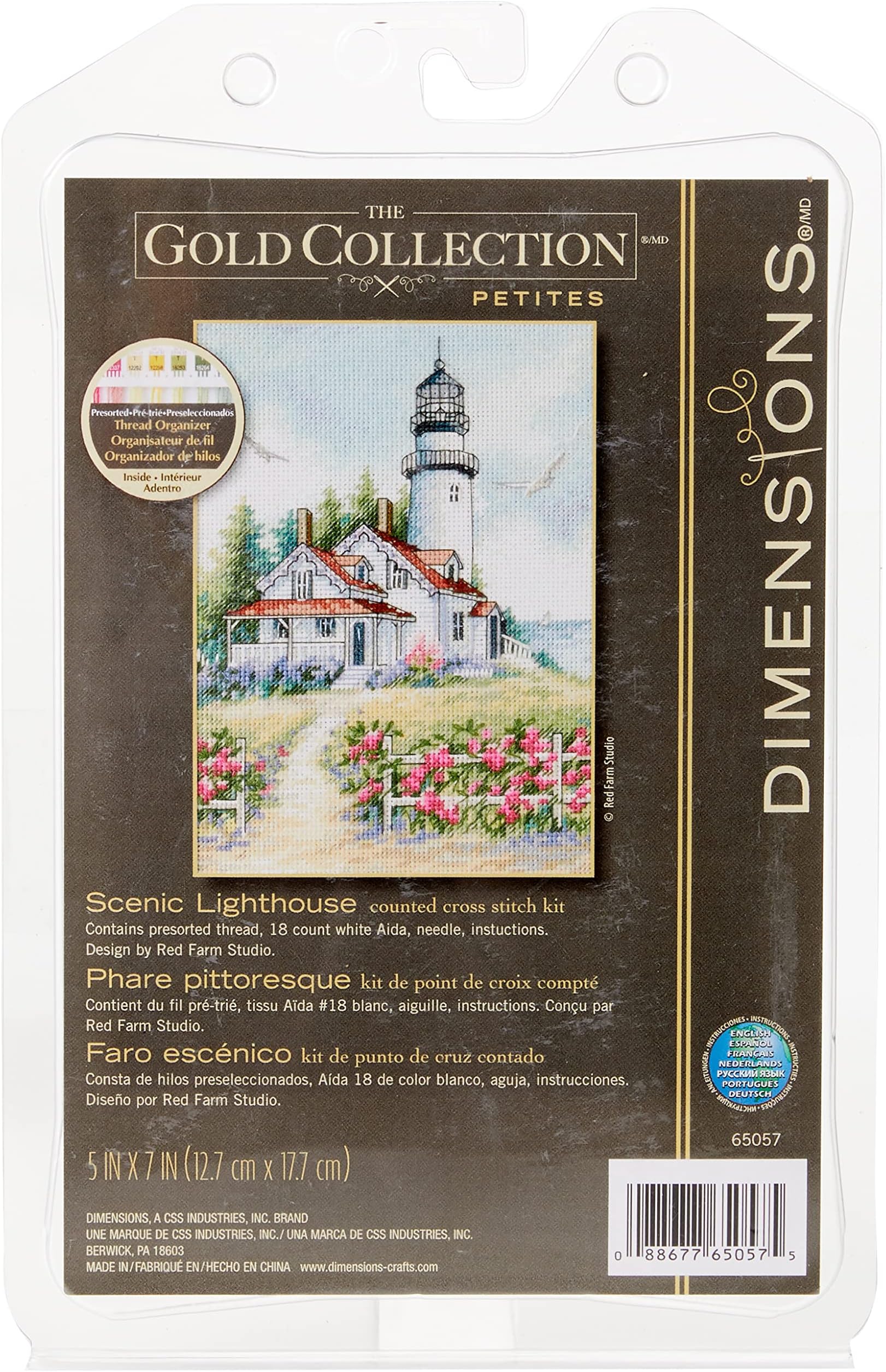 Dimensions Gold Collection Counted Cross Stitch Kit, Scenic Lighthouse, 18 Count White Aida, 5'' x 7''