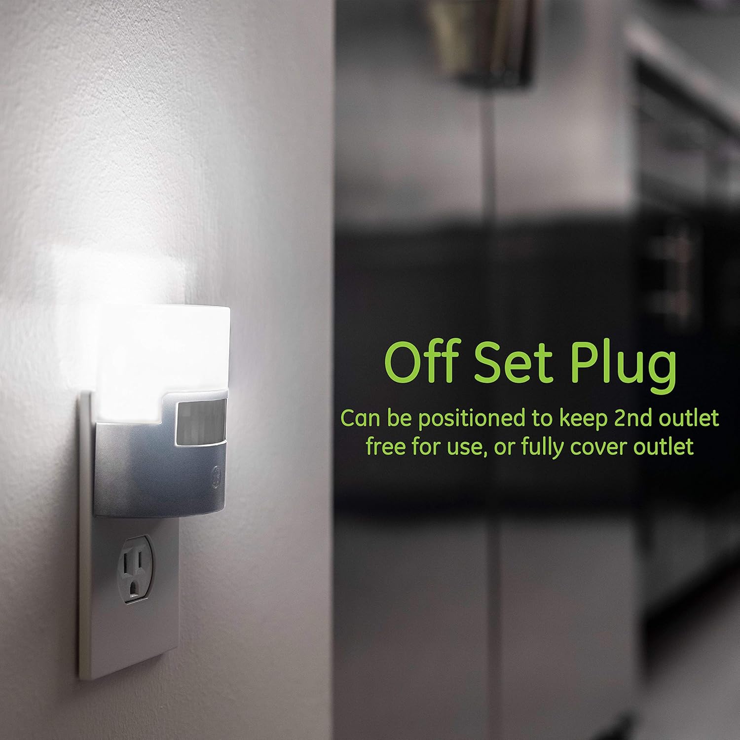 GE Enbrighten LED Motion Sensor Night Light, Plug-in, 40 Lumens, Soft White, UL-Certified, Energy Efficient, Ideal Nightlight for Bedroom, Bathroom, Kitchen, Hallway, 29844, Silver, 1 Pack - - 