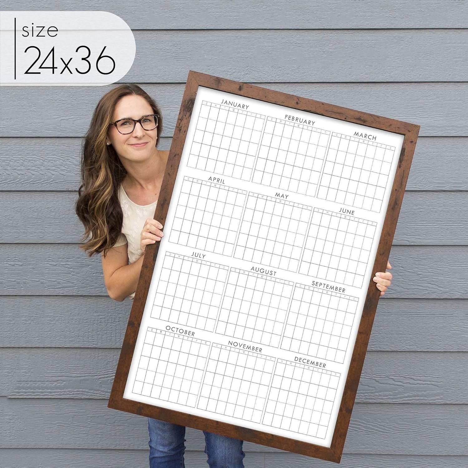 Yearly Whiteboard Chalkboard Calendar 36" x 24", reusable large 12 month view wall calendar