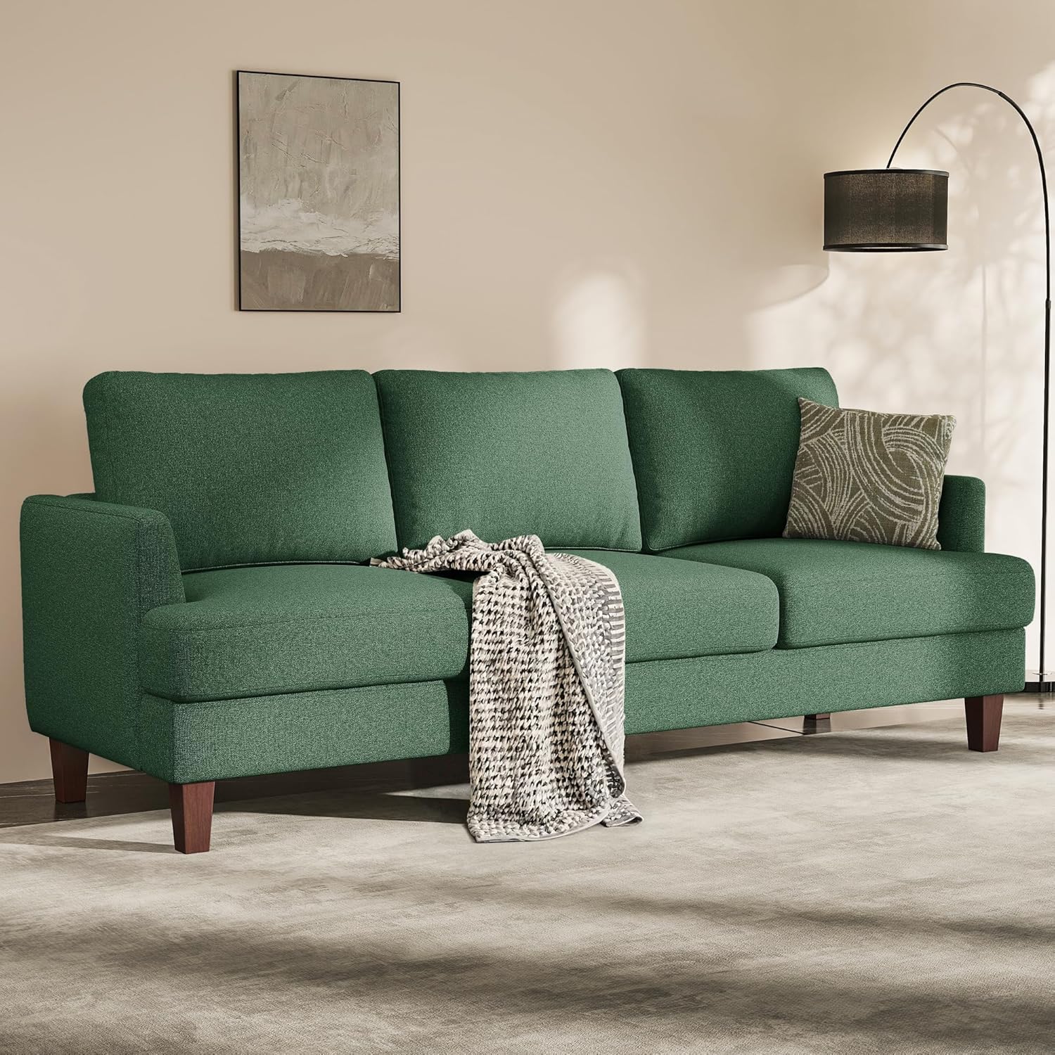 Busaurus Green 3 Seater Mid Century Modern Sofa, 89" Upholstered Couch with Deep Seats, Armrests, Comfy Furniture for Living Room