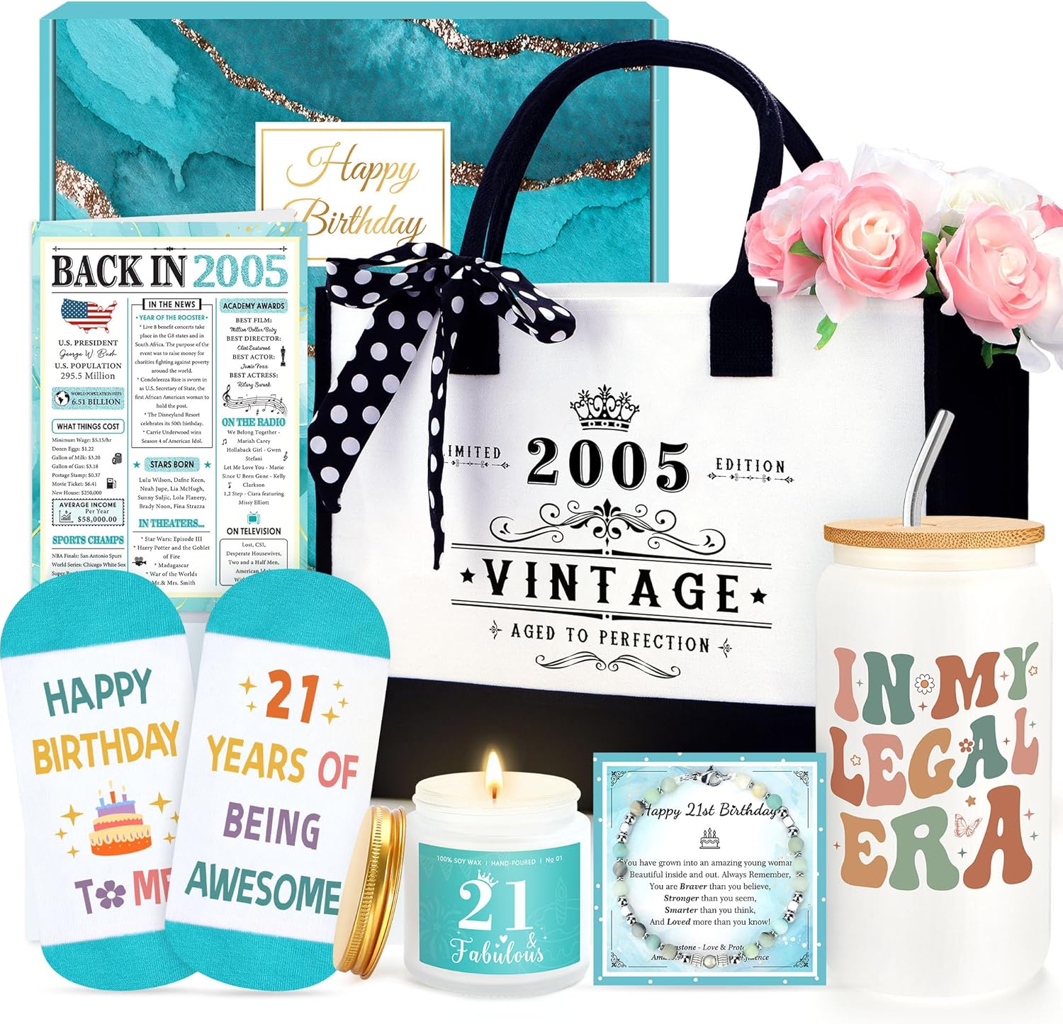21st Birthday Gifts for Her 21 Year Old Birthday Gifts for Her Cool Fabulous Gift for 21 Year Old Female Gift Ideas for Girl Age 21 Happy 21st Bday Decorations Basket with Tumbler for Women Daughter