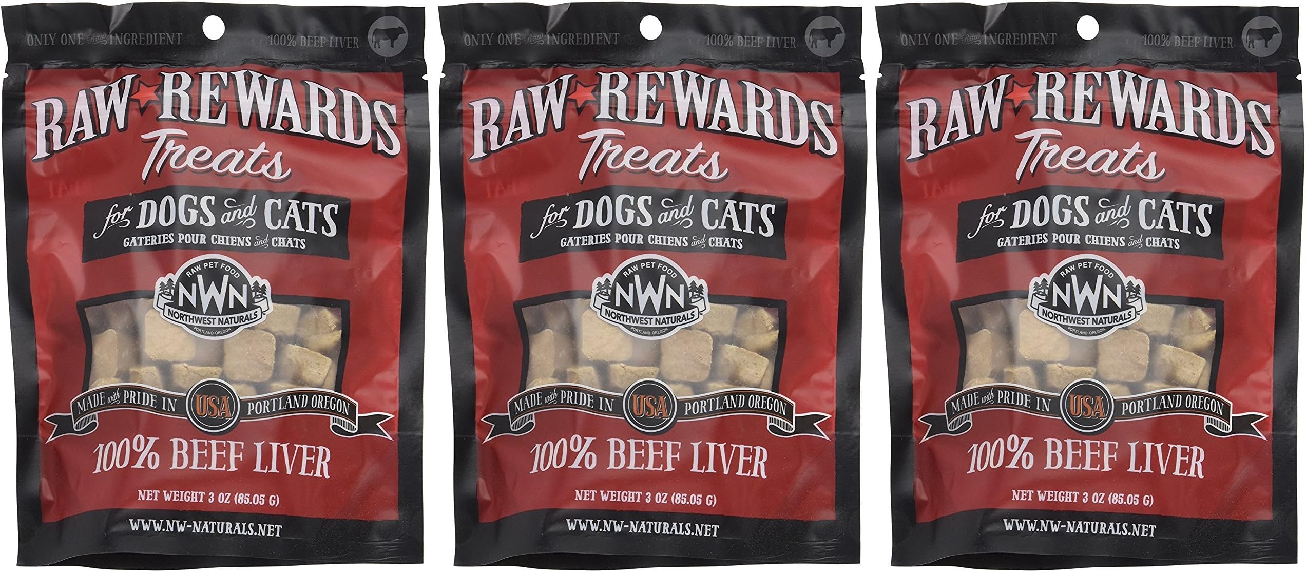 (3 Pack) Northwest Naturals Raw Rewards Freeze Dried Liver Treats, Beef, 3 Ounces Each